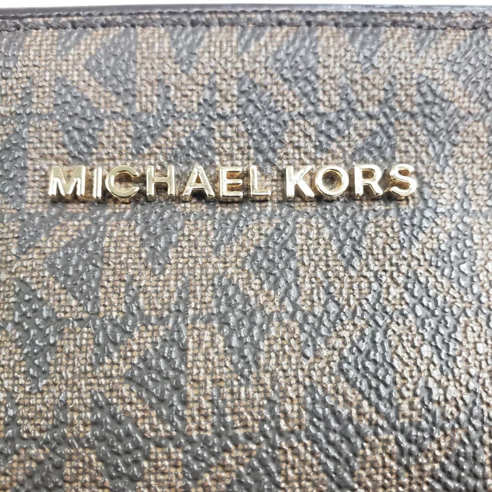 Michael Kors Brown Monogram Logo Tote Shoulder Satchel Classic Bedford 14x10